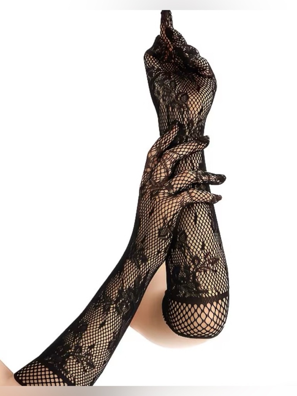 Black Lace Opera Gloves: Prom, Evening Wear, wedding guest, black tie, goth - Picture 4 of 8